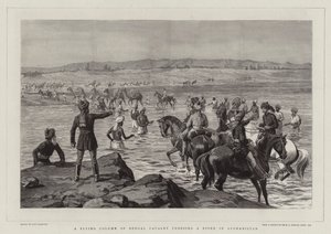 Een Vliegende Kolom van Bengaalse Cavalerie die een Rivier oversteekt in Afghanistan